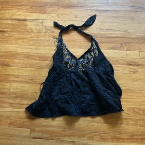Nanette Lepore Beaded Tie Back Halter Top